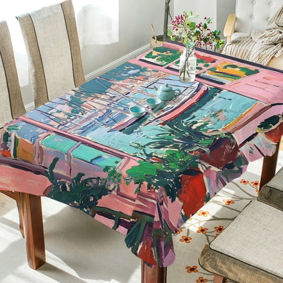 Yayeee Tablecloths 60" x 60" Rectangle Wrinkle Resistant Party Table Cover, Pink Door