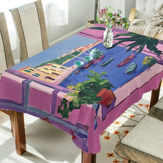 Yayeee Tablecloths 60" x 60" Rectangle Wrinkle Resistant Party Table Cover, Purple Window Scene