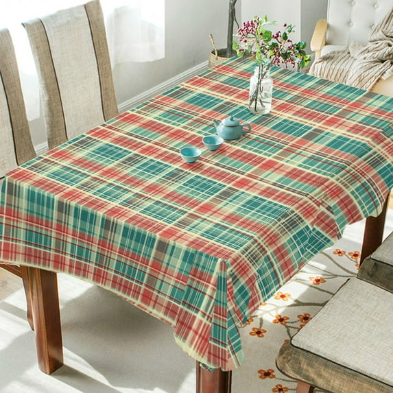 Yayeee Tablecloths 60" x 60" Rectangle Wrinkle Resistant Party Table Cover, Red Green Tartan Pattern