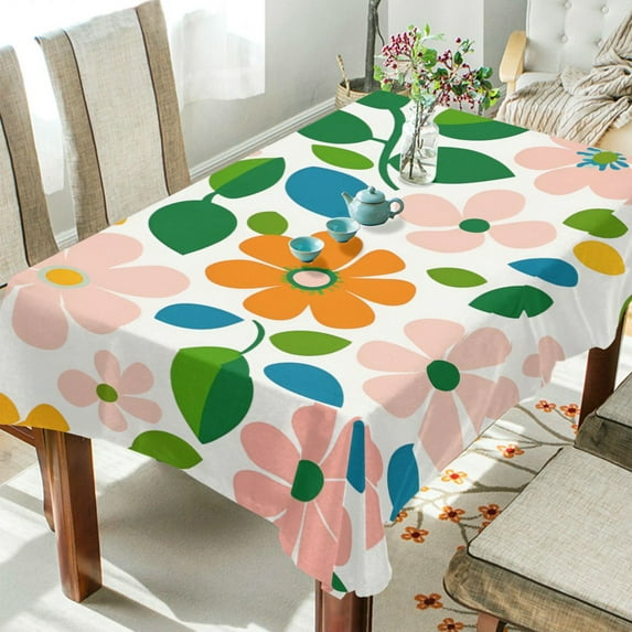 Yayeee Tablecloths 60" x 60" Rectangle Wrinkle Resistant Party Table Cover, Retro Orange Floral