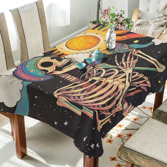 Yayeee Tablecloths 60" x 60" Rectangle Wrinkle Resistant Party Table Cover, Skeleton with Sun