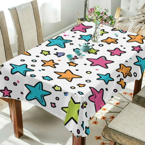 Yayeee Tablecloths 60" x 60" Rectangle Wrinkle Resistant Party Table Cover, White Stars