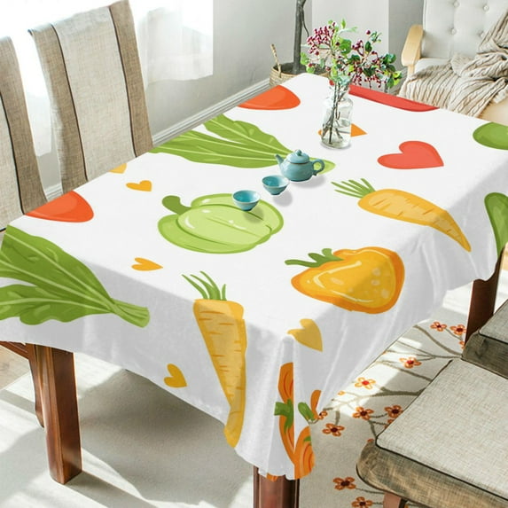 Yayeee Tablecloths 60" x 60" Rectangle Wrinkle Resistant Party Table Cover, White Vegetables Pattern