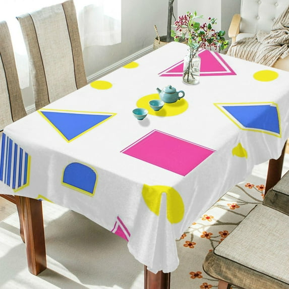 Yayeee Tablecloths 60" x 60" Rectangle Wrinkle Resistant Party Table Cover, Yellow Retro Round