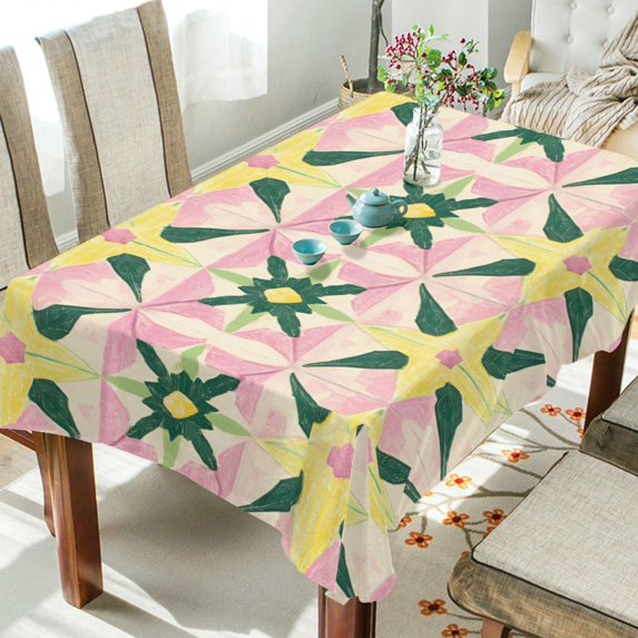 Yayeee Tablecloths 60" x 60" Rectangle Wrinkle Resistant Party Table Cover, Yellow Symmetrical Stars