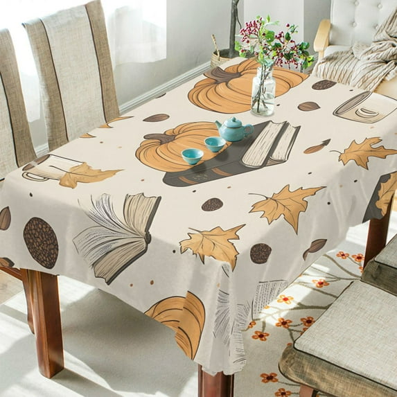 Yayeee Tablecloths 60" x 90" Rectangle Wrinkle Resistant Party Table Cover, Beige Fall Books