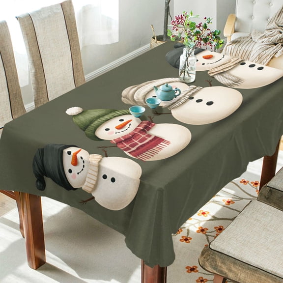 Yayeee Tablecloths 60" x 90" Rectangle Wrinkle Resistant Party Table Cover, Beige Snowmen