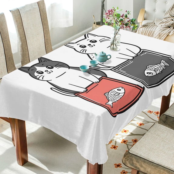 Yayeee Tablecloths 60" x 90" Rectangle Wrinkle Resistant Party Table Cover, Black Chubby Cat