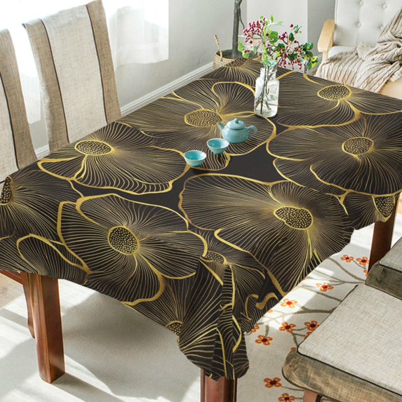 Yayeee Tablecloths 60" x 90" Rectangle Wrinkle Resistant Party Table Cover, Black Flower Pattern
