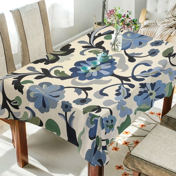 Yayeee Tablecloths 60" x 90" Rectangle Wrinkle Resistant Party Table Cover, Blue Floral