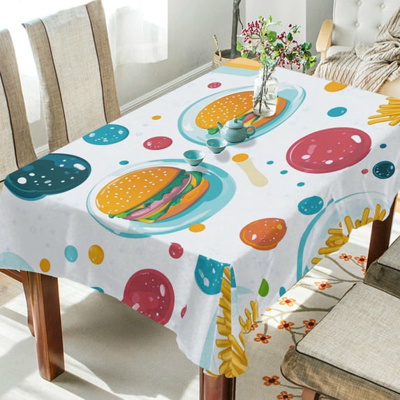 Yayeee Tablecloths 60" x 90" Rectangle Wrinkle Resistant Party Table Cover, Bubbles Hamburger