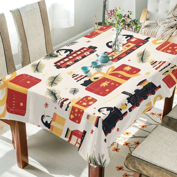 Yayeee Tablecloths 60" x 90" Rectangle Wrinkle Resistant Party Table Cover, Christmas Gift Train