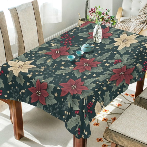 Yayeee Tablecloths 60" x 90" Rectangle Wrinkle Resistant Party Table Cover, Christmas Holly Leaves