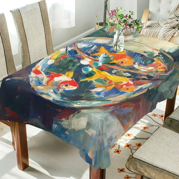 Yayeee Tablecloths 60" x 90" Rectangle Wrinkle Resistant Party Table Cover, Colorful Goldfish