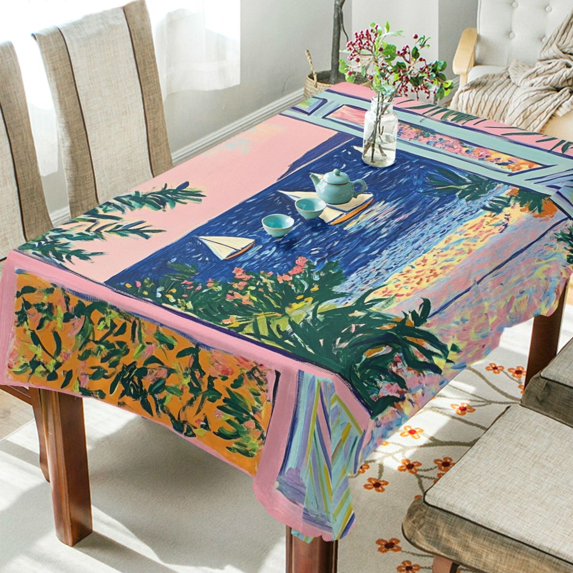 Yayeee Tablecloths 60" x 90" Rectangle Wrinkle Resistant Party Table Cover, Colorful Seaside