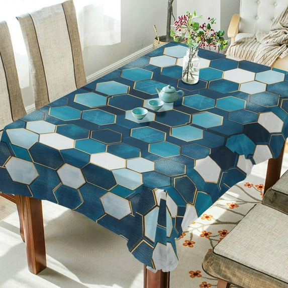 Yayeee Tablecloths 60" x 90" Rectangle Wrinkle Resistant Party Table Cover, Dark Blue Hexagon Patterns
