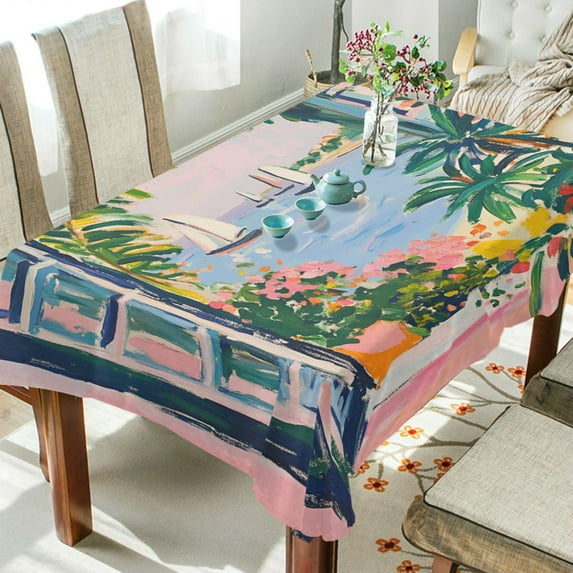 Yayeee Tablecloths 60" x 90" Rectangle Wrinkle Resistant Party Table Cover, Floral Seaside