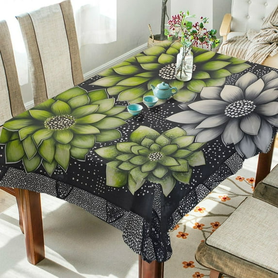 Yayeee Tablecloths 60" x 90" Rectangle Wrinkle Resistant Party Table Cover, Gray Floral