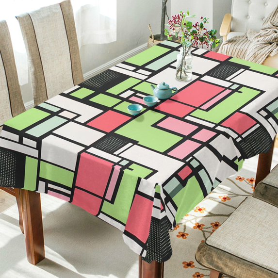 Yayeee Tablecloths 60" x 90" Rectangle Wrinkle Resistant Party Table Cover, Green Abstract Geometric
