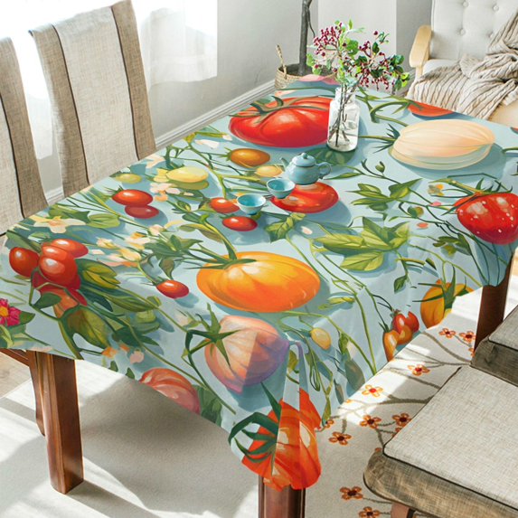 Yayeee Tablecloths 60" x 90" Rectangle Wrinkle Resistant Party Table Cover, Green Floral Tomatoes