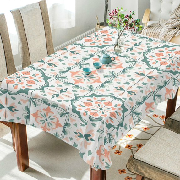 Yayeee Tablecloths 60" x 90" Rectangle Wrinkle Resistant Party Table Cover, Green Geometric Pattern