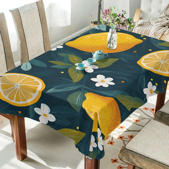Yayeee Tablecloths 60" x 90" Rectangle Wrinkle Resistant Party Table Cover, Green Lemons