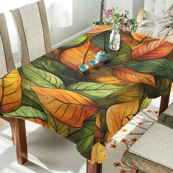 Yayeee Tablecloths 60" x 90" Rectangle Wrinkle Resistant Party Table Cover, Green Retro Leaves