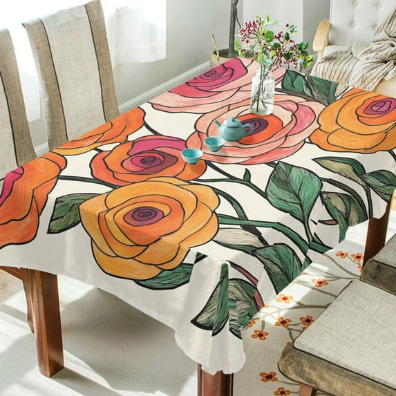 Yayeee Tablecloths 60" x 90" Rectangle Wrinkle Resistant Party Table Cover, Hand Drawn Floral