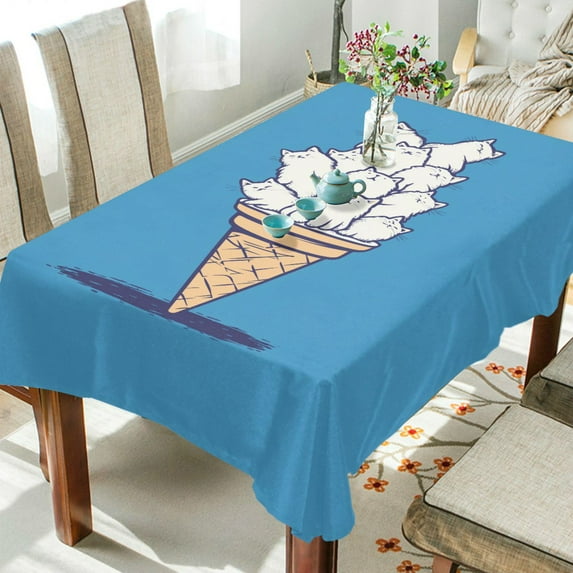 Yayeee Tablecloths 60" x 90" Rectangle Wrinkle Resistant Party Table Cover, Ice Cream Cat
