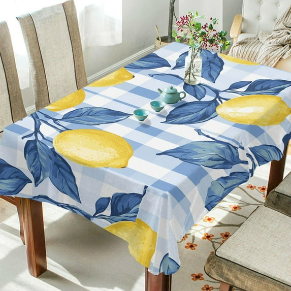 Yayeee Tablecloths 60" x 90" Rectangle Wrinkle Resistant Party Table Cover, Light Blue Lemon