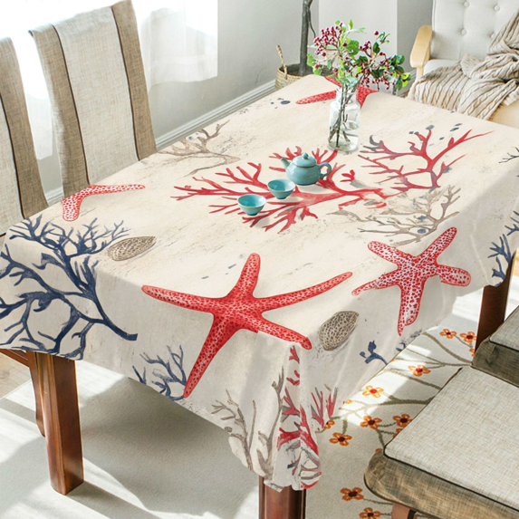 Yayeee Tablecloths 60" x 90" Rectangle Wrinkle Resistant Party Table Cover, Light Red Starfish