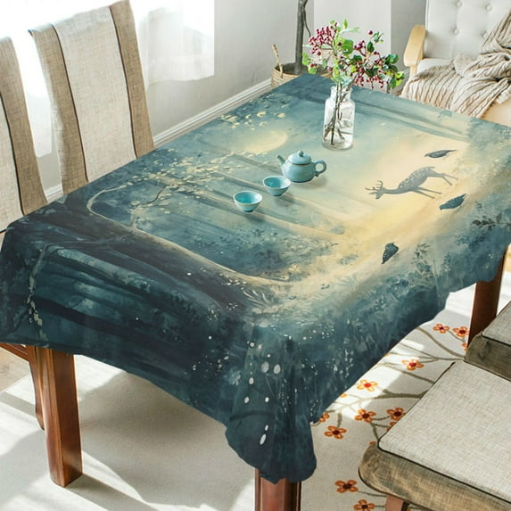 Yayeee Tablecloths 60" x 90" Rectangle Wrinkle Resistant Party Table Cover, Night Forest Scene