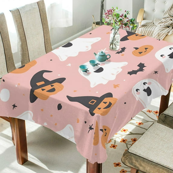 Yayeee Tablecloths 60" x 90" Rectangle Wrinkle Resistant Party Table Cover, Pastel Pink Halloween
