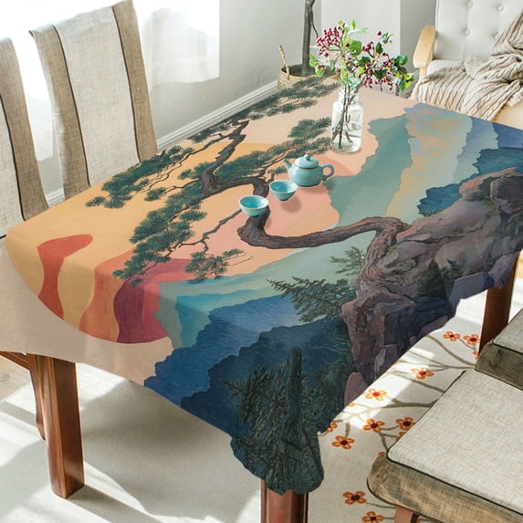 Yayeee Tablecloths 60" x 90" Rectangle Wrinkle Resistant Party Table Cover, Pine Tree at Dawn