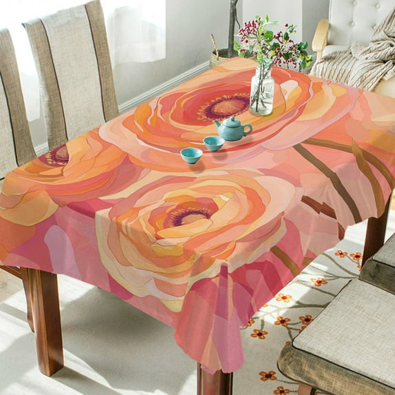 Yayeee Tablecloths 60" x 90" Rectangle Wrinkle Resistant Party Table Cover, Pink Flowers