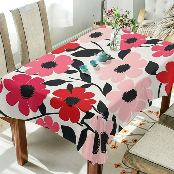 Yayeee Tablecloths 60" x 90" Rectangle Wrinkle Resistant Party Table Cover, Pink and Red Flowers