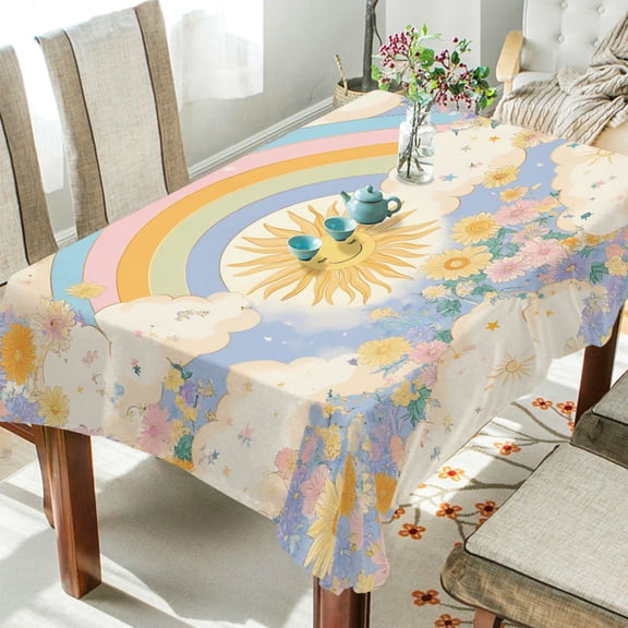 Yayeee Tablecloths 60" x 90" Rectangle Wrinkle Resistant Party Table Cover, Purple Rainbow Clouds