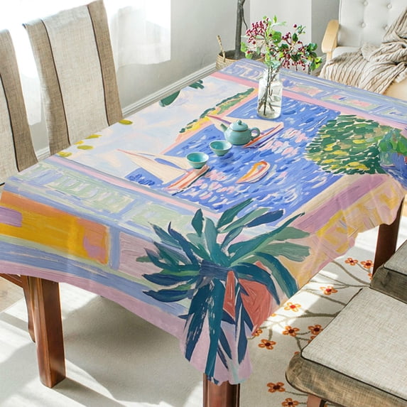 Yayeee Tablecloths 60" x 90" Rectangle Wrinkle Resistant Party Table Cover, Seaside Boat