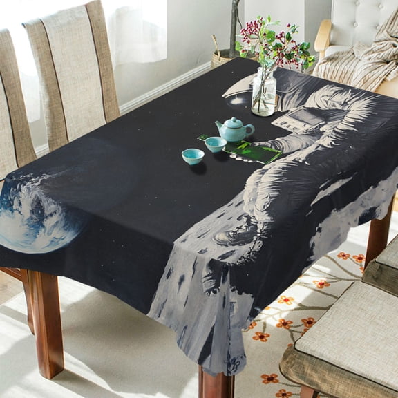 Yayeee Tablecloths 60" x 90" Rectangle Wrinkle Resistant Party Table Cover, Sitting on The Moon
