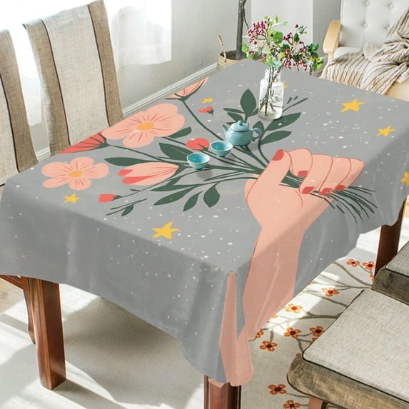 Yayeee Tablecloths 60" x 90" Rectangle Wrinkle Resistant Party Table Cover, Stars Flower