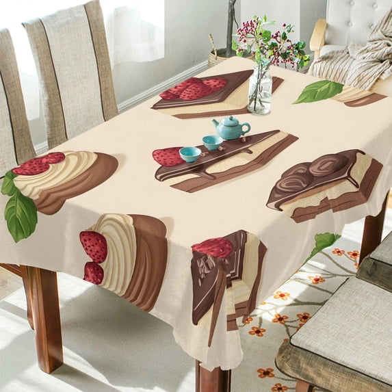 Yayeee Tablecloths 60" x 90" Rectangle Wrinkle Resistant Party Table Cover, Strawberry Cake