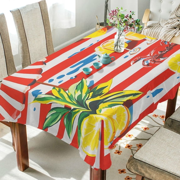 Yayeee Tablecloths 60" x 90" Rectangle Wrinkle Resistant Party Table Cover, Striped Lemon