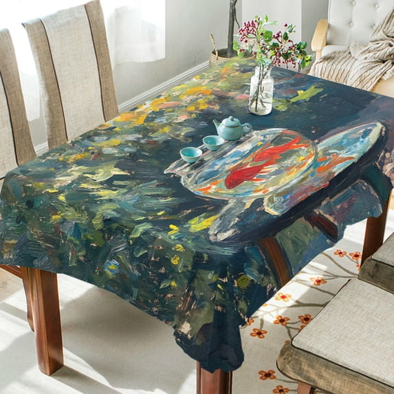 Yayeee Tablecloths 60" x 90" Rectangle Wrinkle Resistant Party Table Cover, Sunshine Goldfish