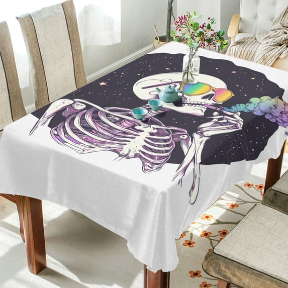 Yayeee Tablecloths 60" x 90" Rectangle Wrinkle Resistant Party Table Cover, White Skeleton