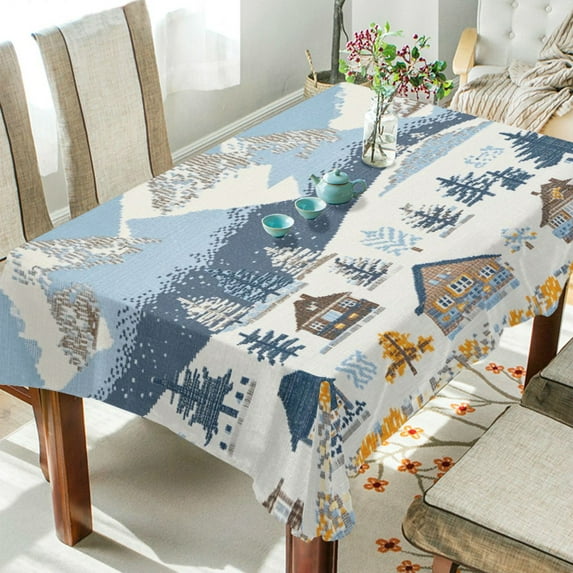 Yayeee Tablecloths 60" x 90" Rectangle Wrinkle Resistant Party Table Cover, Winter Village Serenity