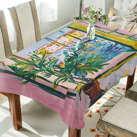 Yayeee Tablecloths 60" x 90" Rectangle Wrinkle Resistant Party Table Cover, Yellow Window
