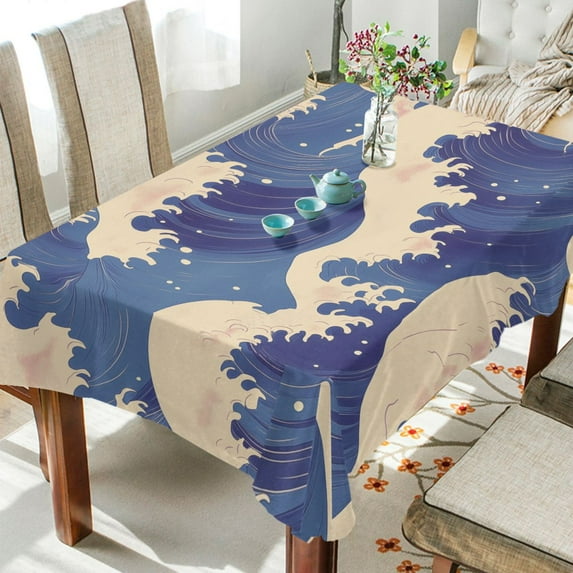 Yayeee Tablecloths for Rectangular Tables 54 x 54 inch Party Table Cover, Blue Wave Pattern