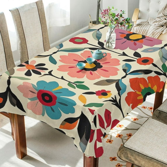 Yayeee Tablecloths for Rectangular Tables 54 x 54 inch Party Table Cover, Colorful Flowers