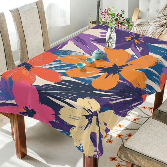 Yayeee Tablecloths for Rectangular Tables 54 x 54 inch Party Table Cover, Colorful Painted Flowers Pattern