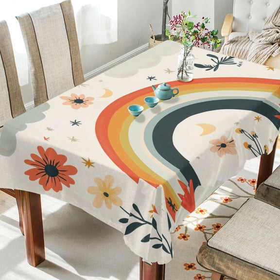 Yayeee Tablecloths for Rectangular Tables 54 x 54 inch Party Table Cover, Cute Rainbow